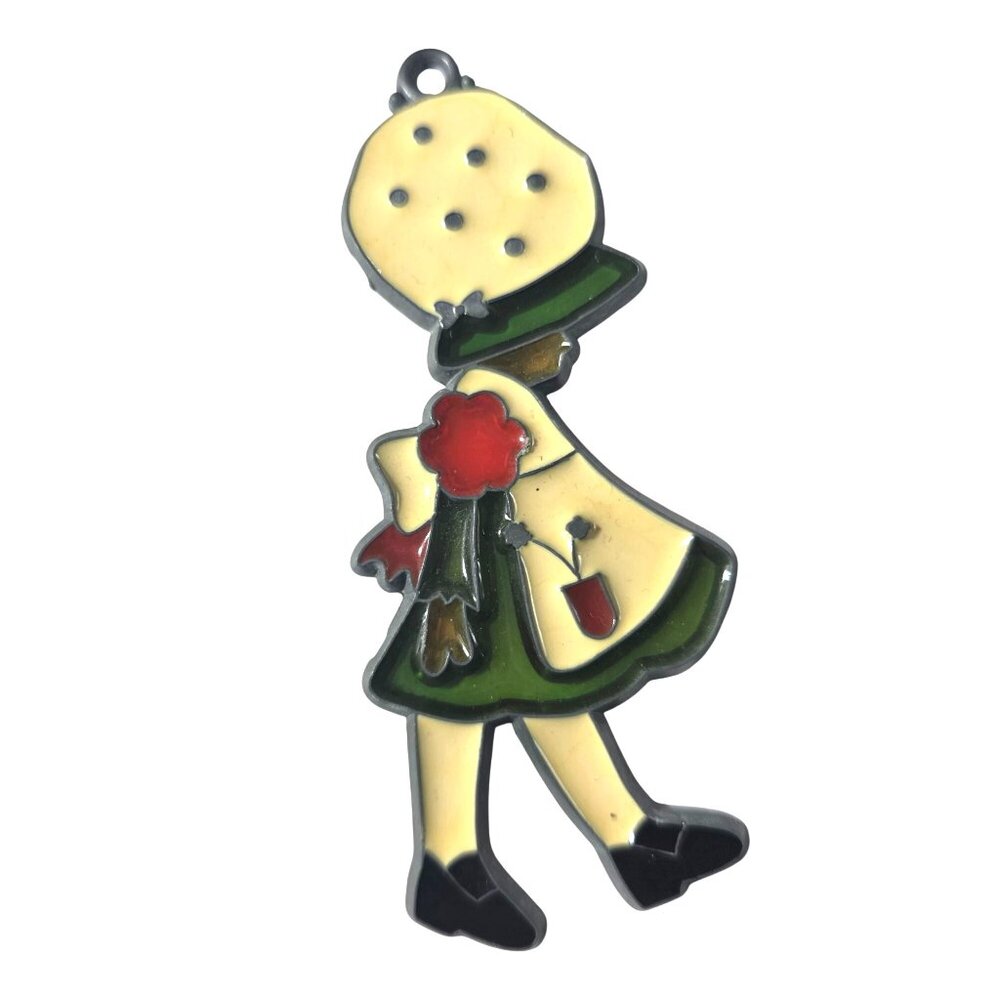 Vtg Stained Glass-Style Sunbonnet Girl suncatcher Metal Hanging Ornament cottage